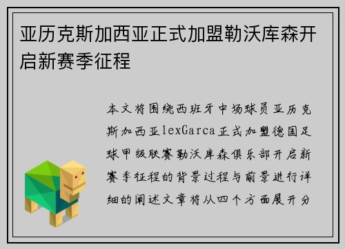 亚历克斯加西亚正式加盟勒沃库森开启新赛季征程